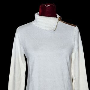 Charter Club Cream Zipper Shoulder Ribbed Turtleneck Sweater Medium Preppy